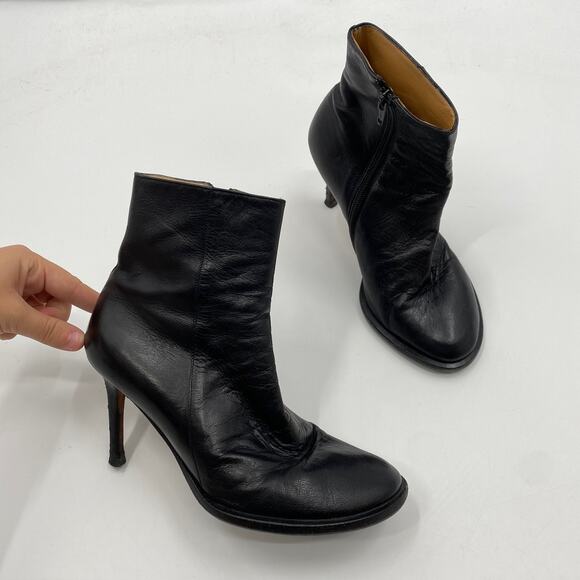 Ann Demeulemeester black round tie leather stiletto booties - Picture 1 of 8